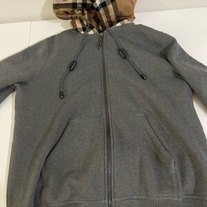 Burberry Gray and Cream Zip Up Sweater